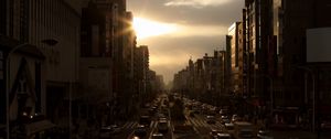Превью обои город, улица, автомобили, темный