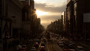 Превью обои город, улица, автомобили, темный