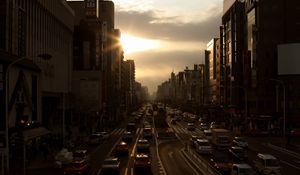 Превью обои город, улица, автомобили, темный