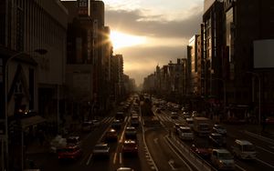 Превью обои город, улица, автомобили, темный