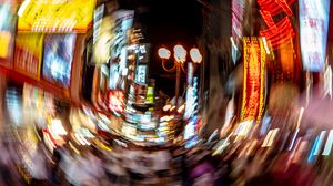 Превью обои город, улица, размытость, искажение, огни