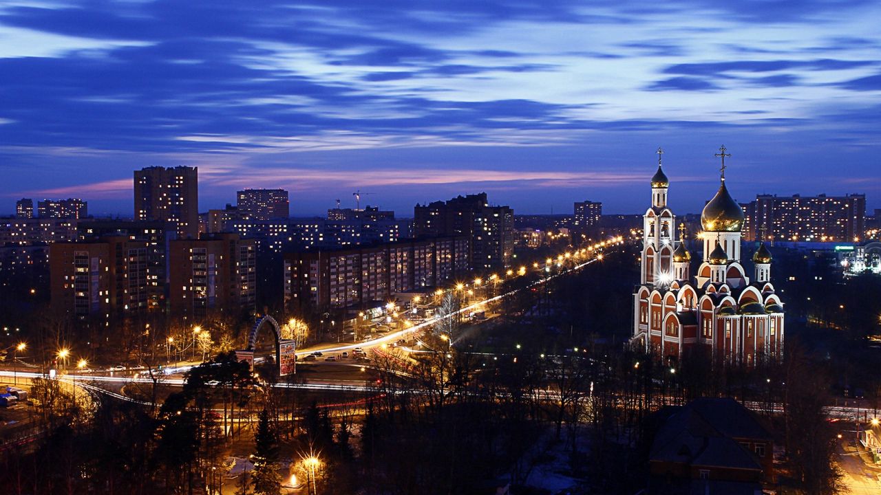 Обои город, вечер, собор небо, вид сверху, россия, москва