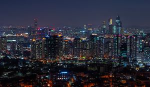 Превью обои город, вид сверху, архитектура, здания, ночь, городские огни, городской пейзаж, панорама