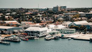 Превью обои город, вид сверху, пристань, здания, корабли, вода