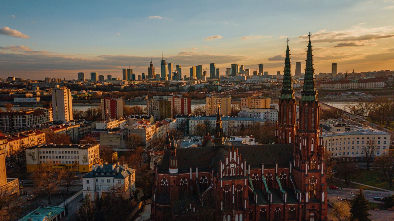 Обои город, вид сверху, сумерки, здания, архитектура