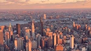 Превью обои город, вид сверху, сумерки, городской пейзаж, нью-йорк