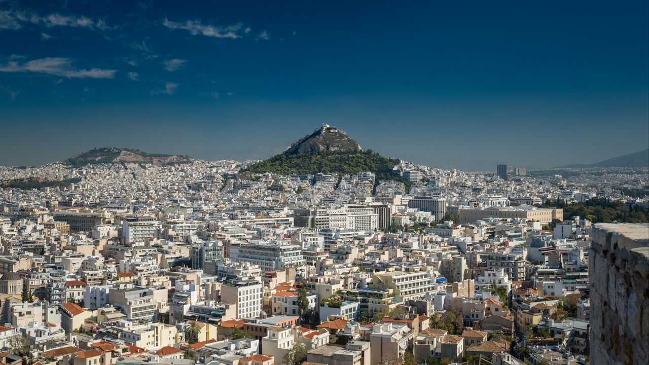 Обои город, вид сверху, здания, афины, греция, европа