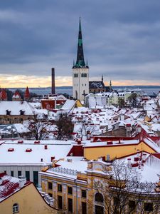 Превью обои город, вид сверху, здания, городской пейзаж, снег, зима