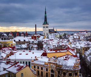 Превью обои город, вид сверху, здания, городской пейзаж, снег, зима