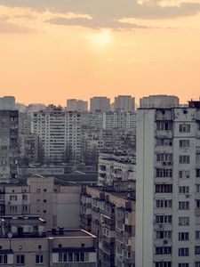 Превью обои город, вид сверху, здания, небоскребы, закат
