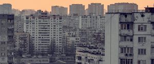 Превью обои город, вид сверху, здания, небоскребы, закат