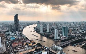 Превью обои город, вид сверху, здания, река, горизонт, бангкок