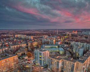 Превью обои город, вид сверху, здания, горизонт, обзор