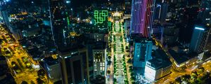 Превью обои город, вид сверху, здания, дорога, огни, ночь