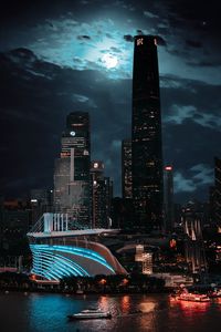 Превью обои город, здания, архитектура, ночь, луна, свет