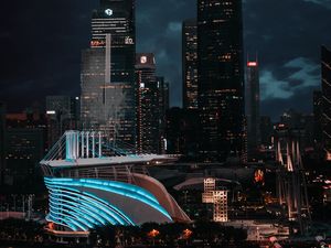 Превью обои город, здания, архитектура, ночь, луна, свет
