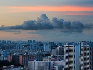 Превью обои город, здания, архитектура, небоскреб, облака, закат