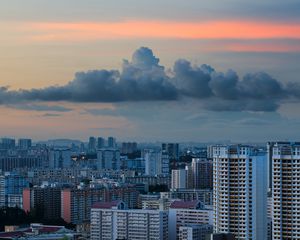 Превью обои город, здания, архитектура, небоскреб, облака, закат