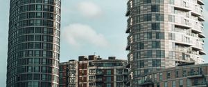Превью обои город, здания, архитектура, облака, вид снизу