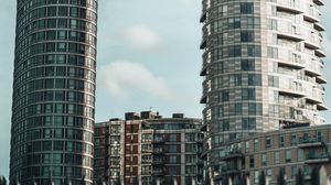 Превью обои город, здания, архитектура, облака, вид снизу