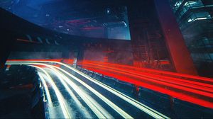Превью обои город, здания, архитектура, дорога, длинная выдержка, темный