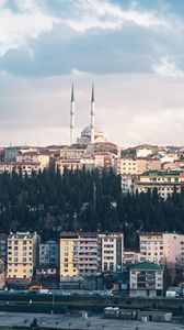 Превью обои город, здания, архитектура, башни, городской пейзаж, вид сверху