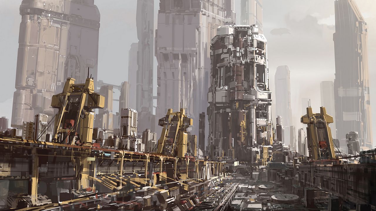 Обои город, здания, будущее, sci-fi, арт