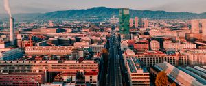 Превью обои город, здания, дорога, городской пейзаж, вид сверху