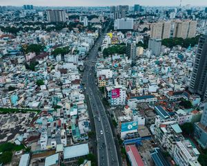 Превью обои город, здания, дорога, городской пейзаж, вид сверху, мегаполис