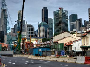 Превью обои город, здания, дорога, мегаполис