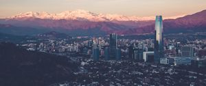 Превью обои город, здания, горы, долина