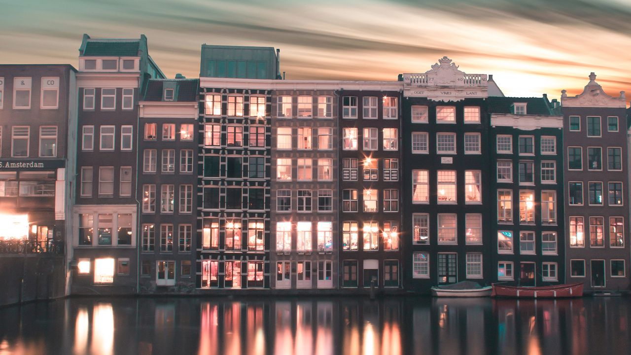 Обои город, здания, градиент, амстердам, нидерланды