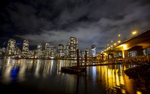 Превью обои город, здания, мост, ночь, огни