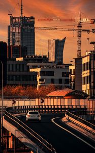 Превью обои город, здания, мост, дорога, автомобиль