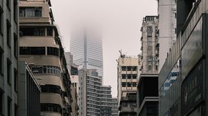 Превью обои город, здания, небоскреб, туман