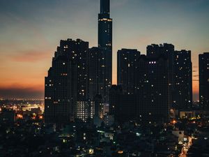 Превью обои город, здания, небоскребы, сумерки, вечер