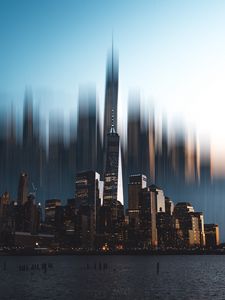 Превью обои город, здания, небоскребы, размытость, иллюзия