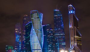 Превью обои город, здания, небоскребы, огни, москва-сити, москва