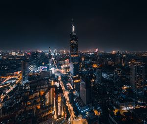 Превью обои город, здания, огни, ночь, вид сверху