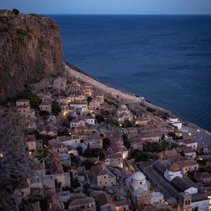 Превью обои город, здания, побережье, море, вид сверху