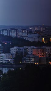 Превью обои город, здания, река, ночь, небо, деревья, городской пейзаж