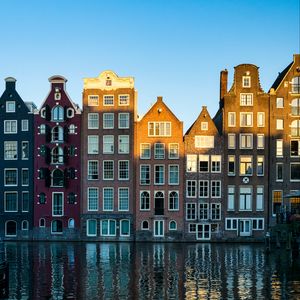 Превью обои город, здания, река, вода, отражение, амстердам