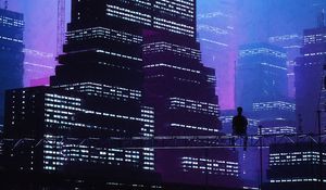 Превью обои город, здания, силуэт, одиночество, фиолетовый, темный