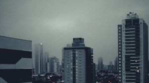Превью обои город, здания, туман, огни