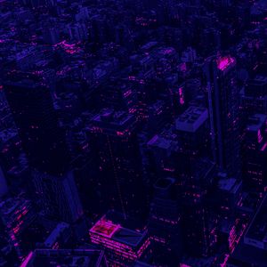 Превью обои город, здания, вид сверху, фиолетовый, темный