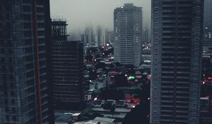 Превью обои город, здания, вид сверху, туман