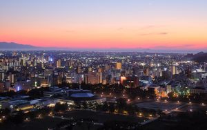 Превью обои город, здания, вид сверху, сумерки, городской пейзаж