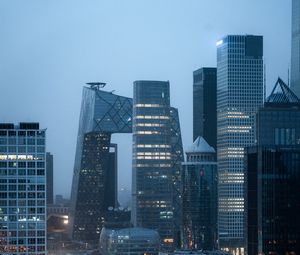 Превью обои город, здания, вид сверху, дорога, огни, сумерки