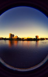 Превью обои город, здания, вода, иллюминатор, вид