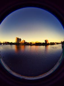 Превью обои город, здания, вода, иллюминатор, вид